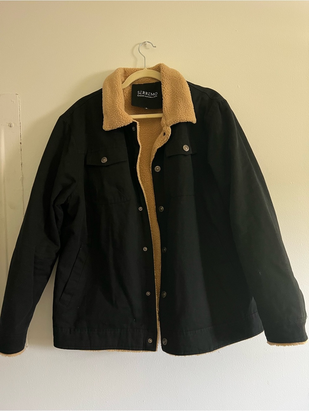 Men's Black Field Jacket with Tan Sherpa Collar
